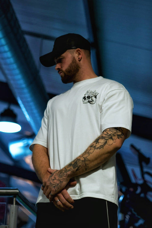 White oversized tee